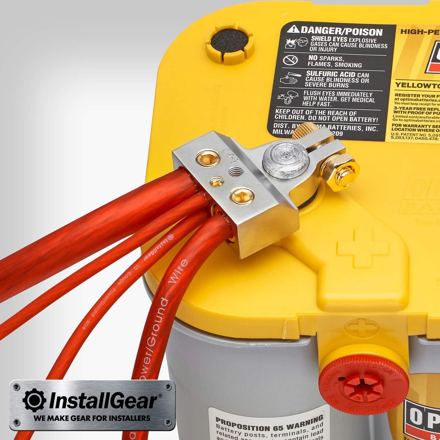 InstallGear 0/4/8 or 10 Gauge Battery Terminals with Shims - Positive and Negative (+/-): Car Electronics