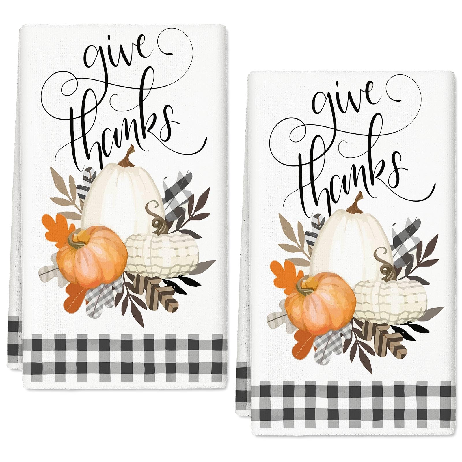 Photo 1 of JarThenaAMCS Fall Kitchen Towels Pumpkin Buffalo Plaid Pattern Dish Towels 18 x 28 Inch Autumn Decorative Hand Drying Tea Towels for Thanksgiving Cooking Baking Cleaning Wipes, Set of 2