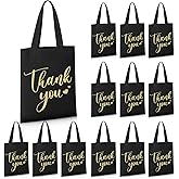 Amylove 12 Pcs Christmas Thank You Gift Bags Canvas with Handles, Small Thank You Merchandise Tote Bags 10" x 8" Reusable for Business, Employee Appreciation Gifts, Weddings, Parties(Black)