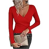SOLY HUX Sweaters for Women V Neck Criss Cross Wrap Front Long Sleeve Sweater Knit Pullover Fall Tops