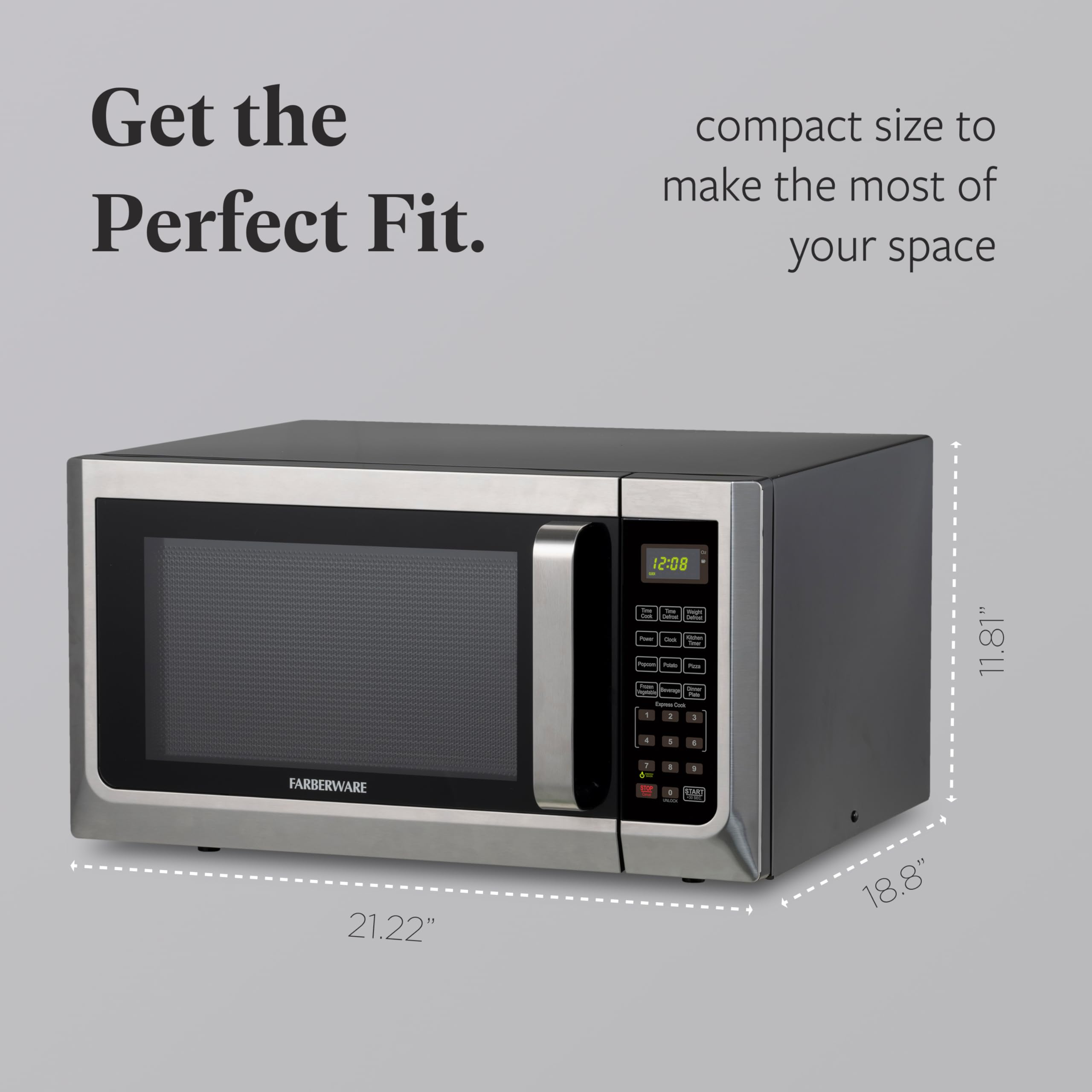Farberware Countertop Microwave 1100 Watts, 1.3 cu ft - Microwave Oven With LED Lighting and Child Lock - Perfect for Apartments and Dorms - Easy Clean Stainless Steel