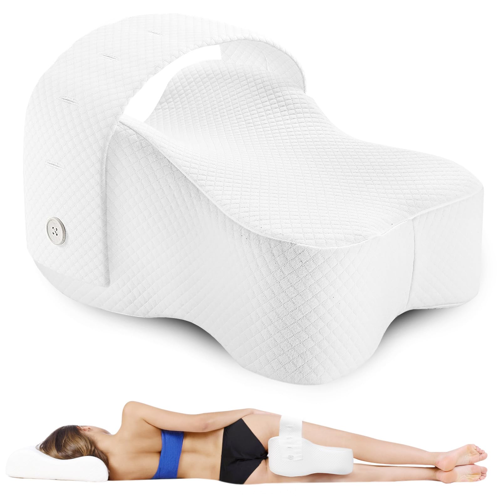 Photo 1 of AISEELY Knee Pillow for Side Sleepers with Adjustable Strap, Leg Pillow for Side Sleeping, Hip Pillow for Side Sleepers for Sciatica & Back Pain Relief, Spine Alignment Support, White