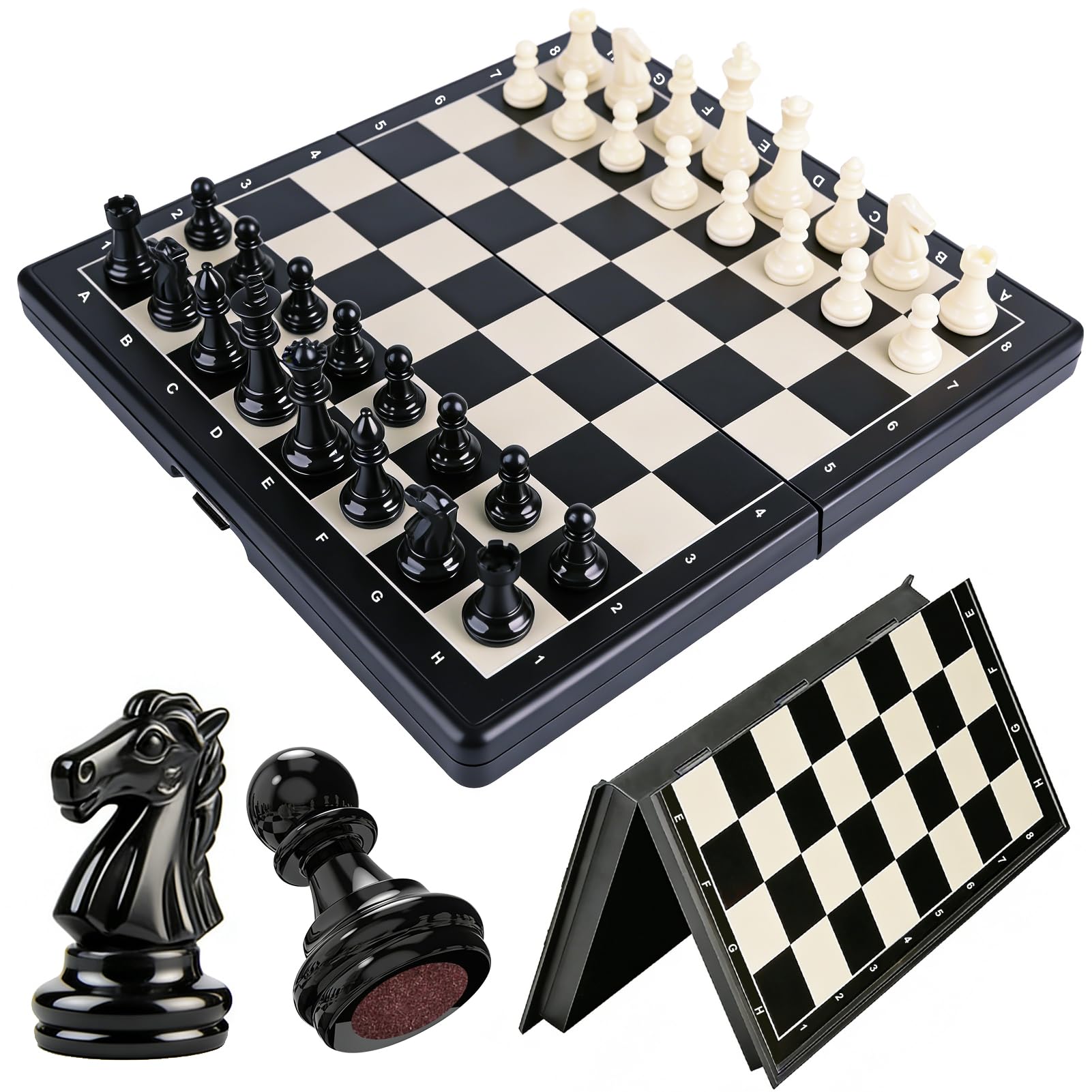 Mini Magnetic Chess Set with Folding Board, 17.8x17.2cm Portable Travel Chess Game for Adults Kids and Family, Educational Strategy Board Game with Secure Magnetic Pieces for Outings