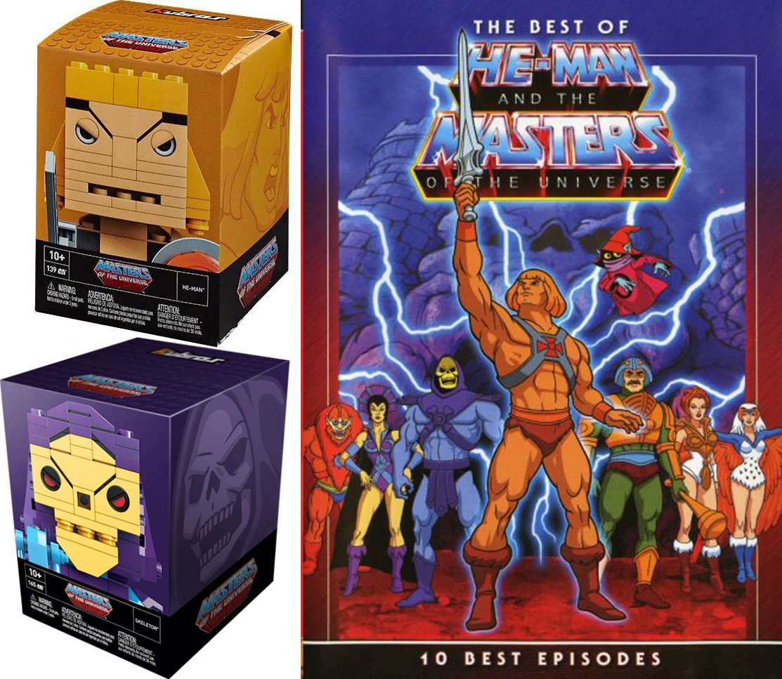MoTU Best Of He-Man Buildable Figures Skeletor Block Heads - 10 Episodes Masters of the Universe 2-DVD with Documentary & 2 Brick Building bundle