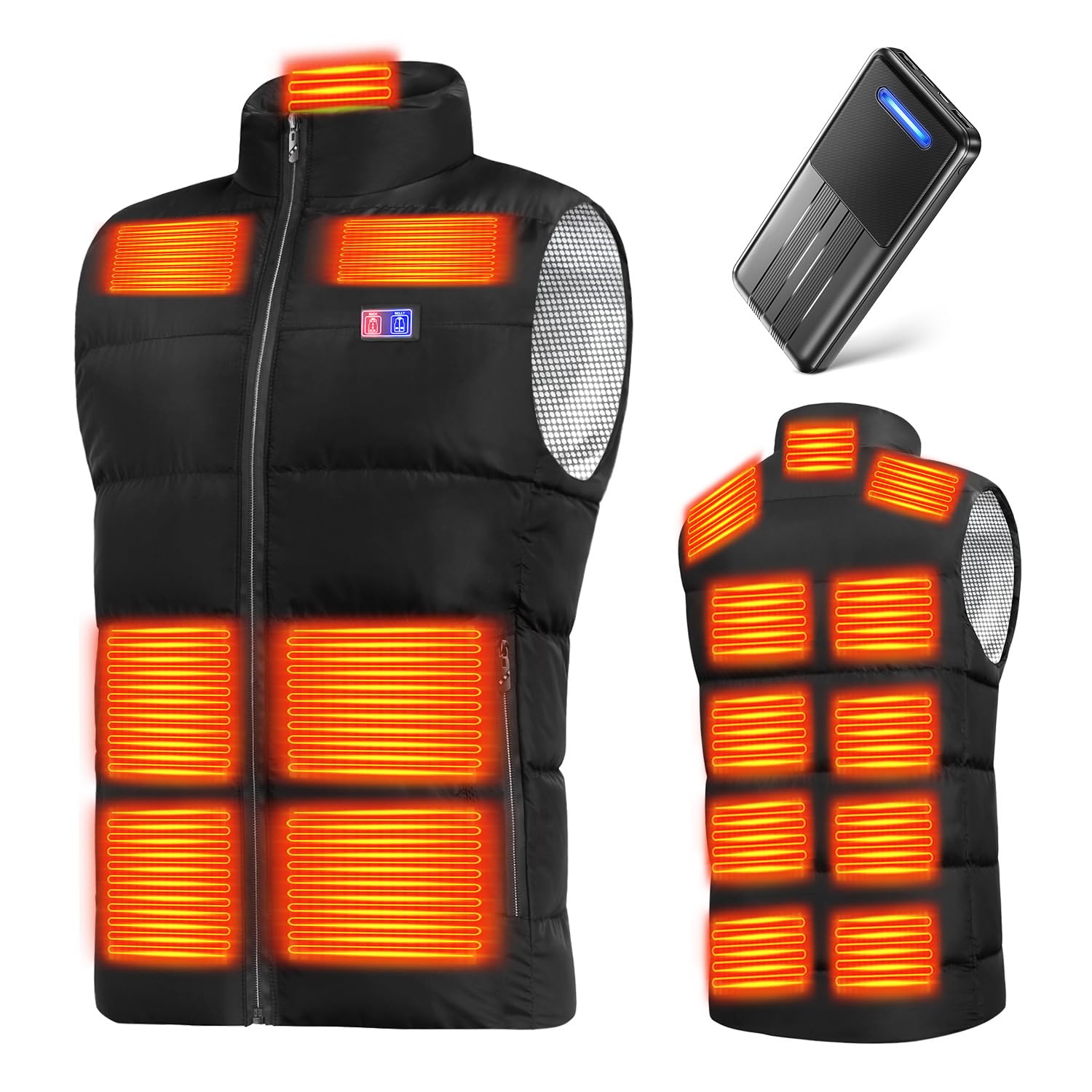 Yoigood Electric Heating Vest, 40,800 mAh Large Capacity Battery Included, 17 Heat Points, Heating Vest, Front and Rear Independent Switch, 3 Temperature Adjustment, USB Powered, Heated Jacket, Quick