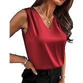 Zeagoo Women's Silk Satin Camisole Tank Tops V Neck Pleated Dressy Casual Sleeveless Blouses Summer Business Work Shirts