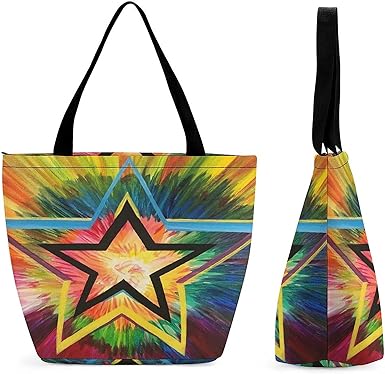 Bolsa de compras colorida de cinco puntas para mujer, lona de hombro de