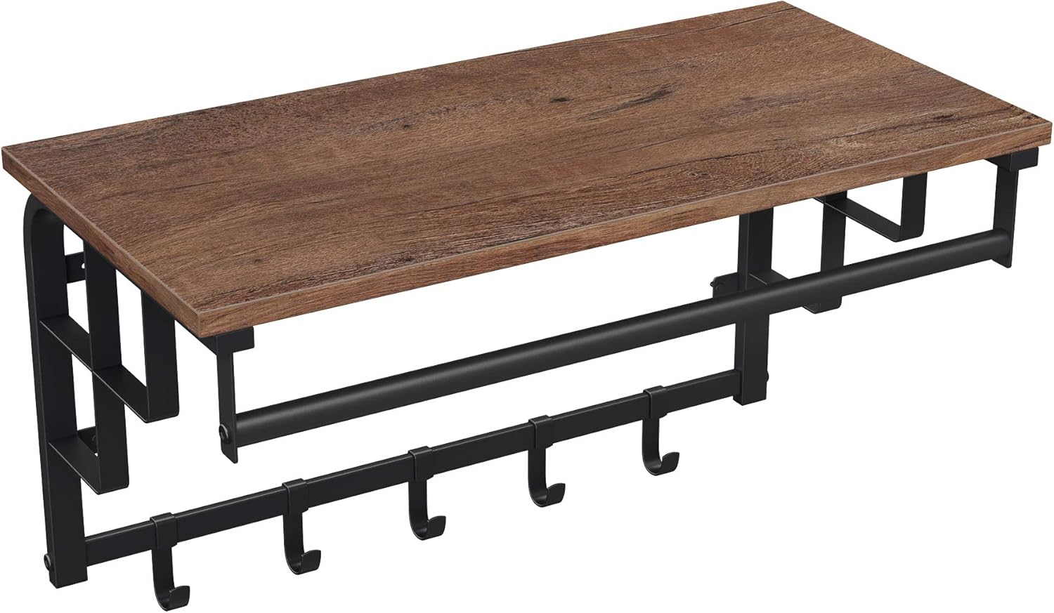 VASAGLE Wandgarderobe mit Ablage, Wandregal mit 5 abnehmbaren Haken