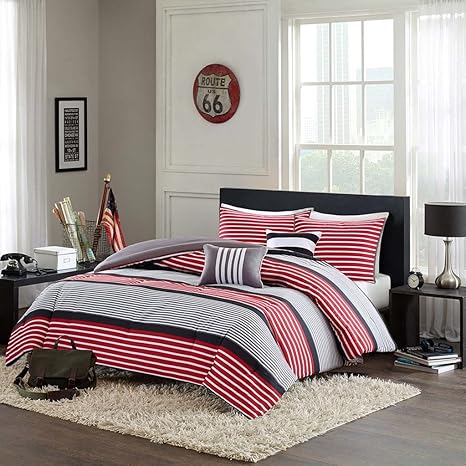 Amazon Com Red Black White Nautical Stripe Boys Full