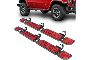 Peforway Running Boards Fit for Jeep Wrangler JL 2018-2023 2024 2025 2026 Side Steps for JL 4 Door 7 Inch Red Panel Step Bars Rock Rail Steps Rock Sliders Estribos para