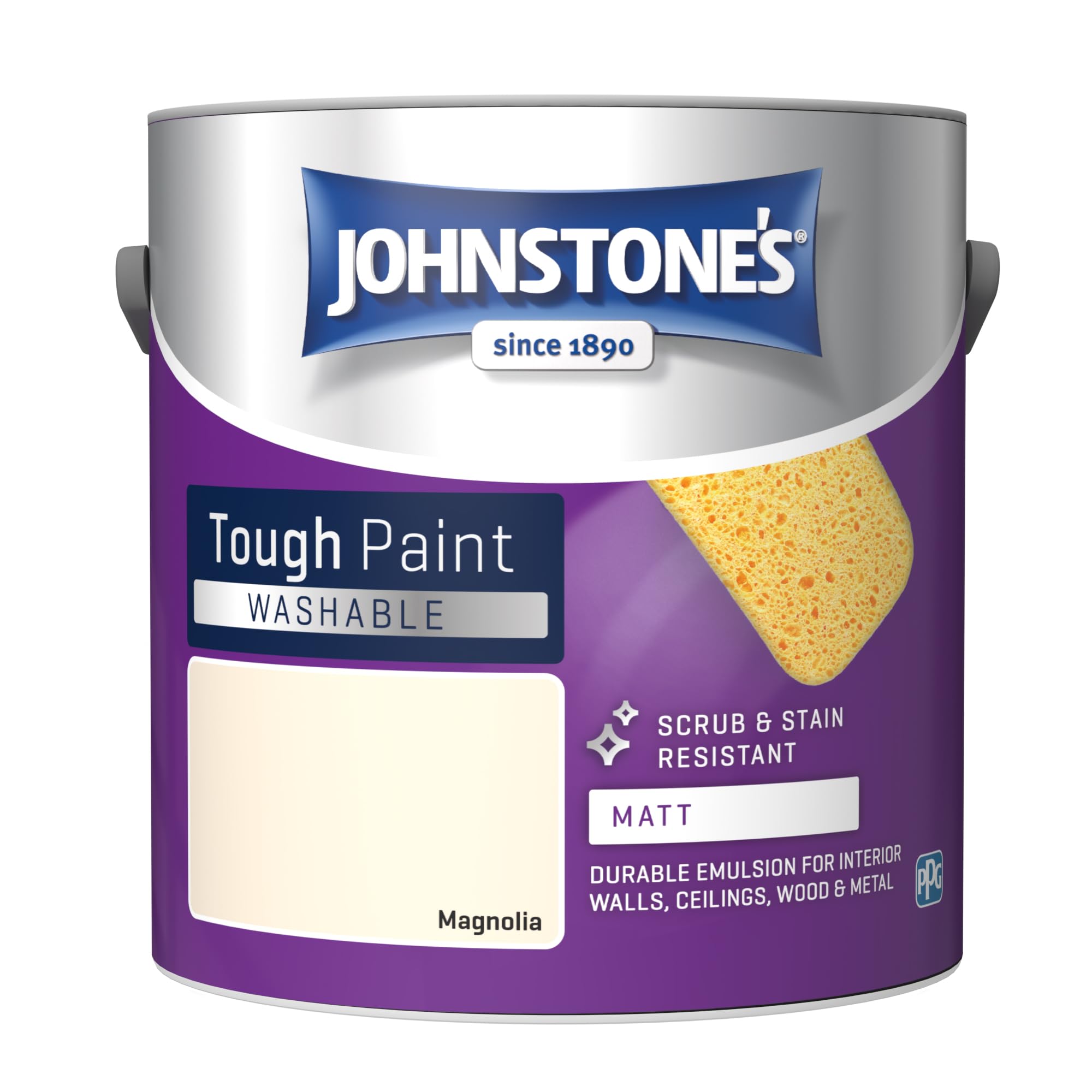 Johnstone's - Washable Paint - Magnolia - Matt Finish - Emulsion Paint - Highly Durable - Stain Resistant - Non Toxic & Low Odour - 12m2 Coverage per Litre - 2.5L