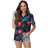 Blueleaf Hawaiian Shirts for Women Short Sleeve Button Down Shirts Women's Beach Aloha Tropical Floral Shirts