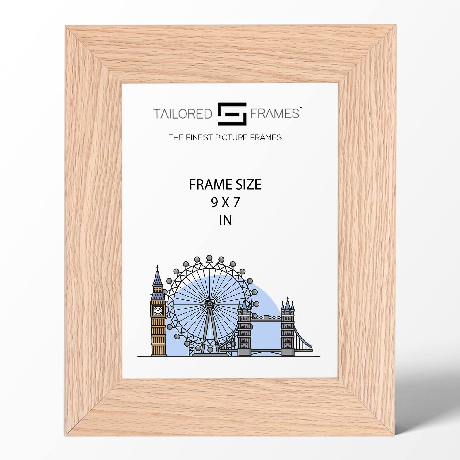 Tailored Frames Natural Oak Wood 9" x 7" Single Picture Frames | Table Top & Wall Hanging Type | Photo Frame Without Mount