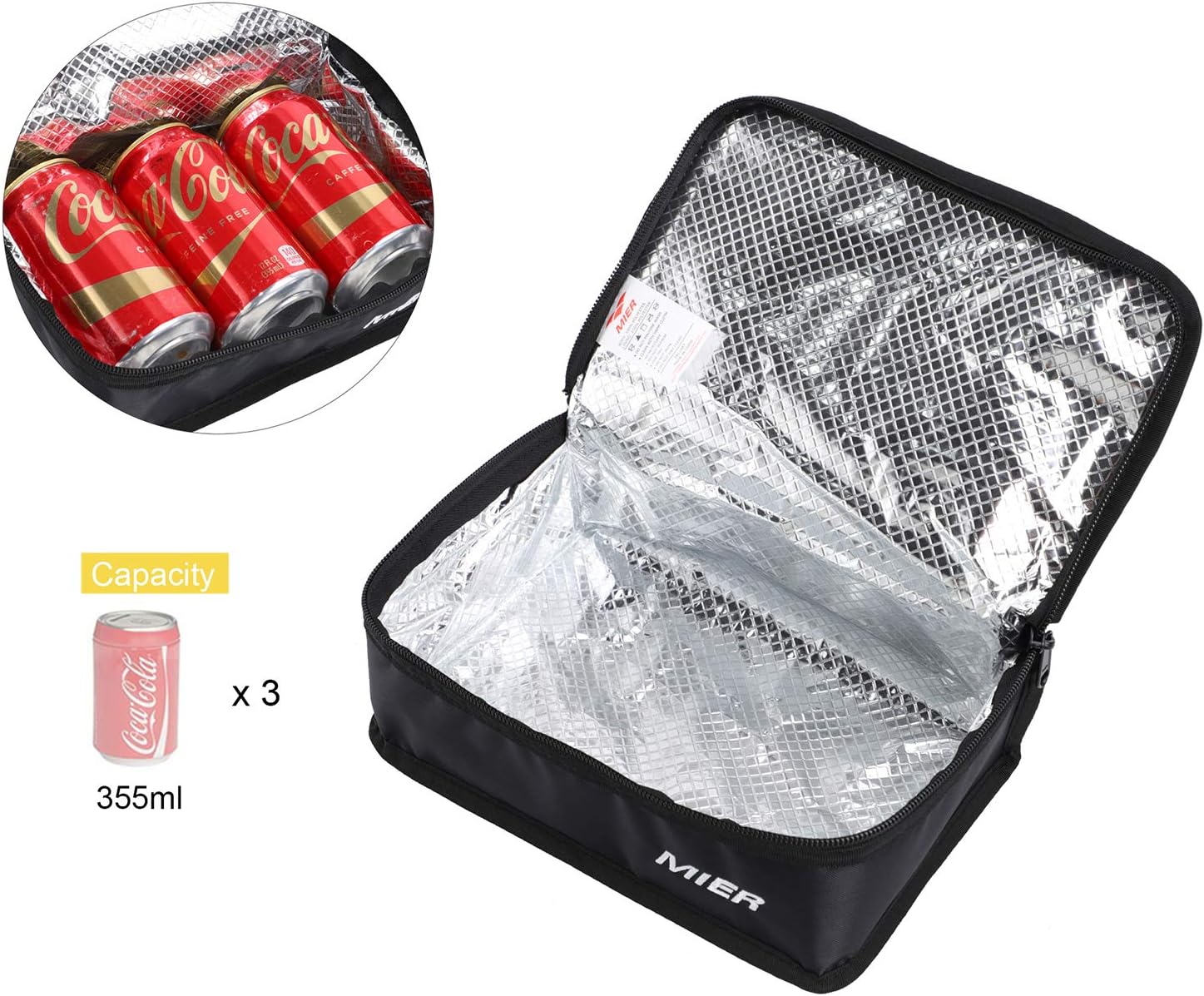 MIER Small Lunch Box Bag Food Storage Cooler Bags Insulated Travel Kit for Women and Men Set of 1(Black 1pcs) - Image 3