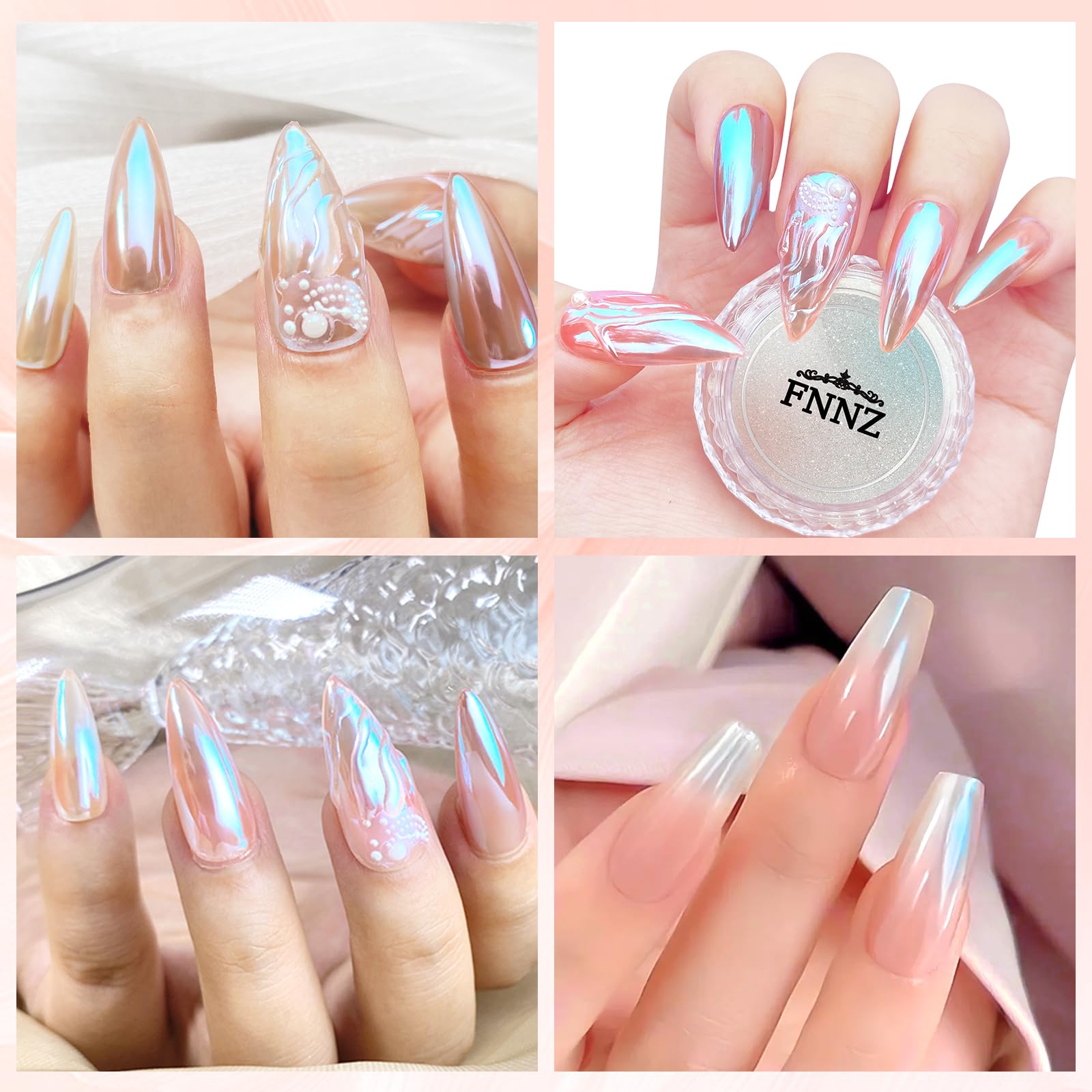 FNNZ Unicorn Chrome Nail Powder, Aurora Unichrome Mermaid Aurora Nail Powder Pigment Pearlescent Nail Art Glitter Decoration for Home DIY Nail Salon Manicure - Glacier Ocean - Image 5