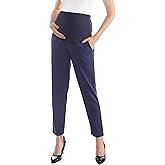 Maternity Pants Work Over The Belly with Pockets, Womens Pregnancy Dress Pants Office Clothes Trousers Stretch Summer