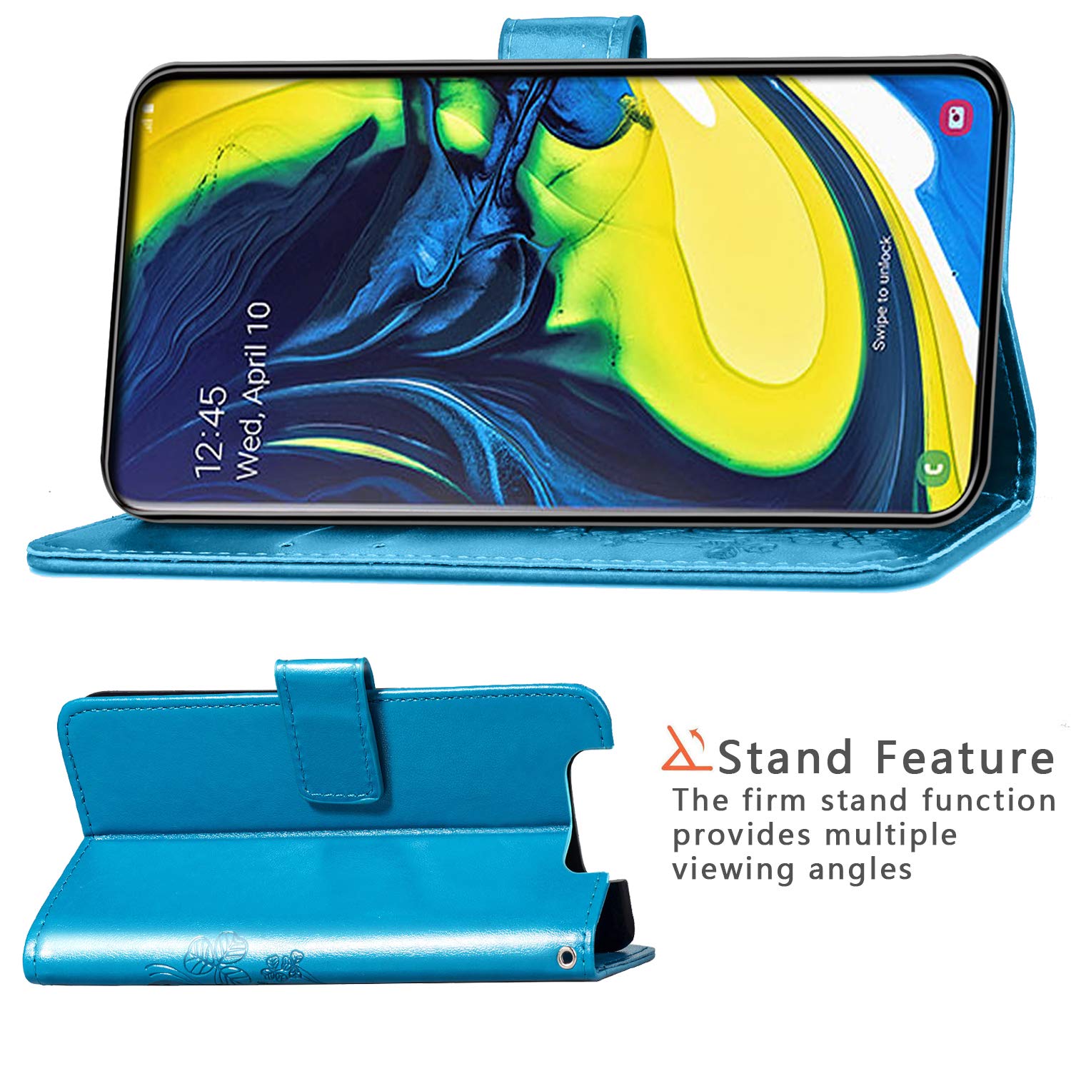 Halnziye Case for Samsung Galaxy A80, Premium Magnetic Closure Flip Leather Wallet Case [Book Desig] [Card Slots] Hard PC Phone Cover Desgined for Samsung Galaxy A80 - Blue