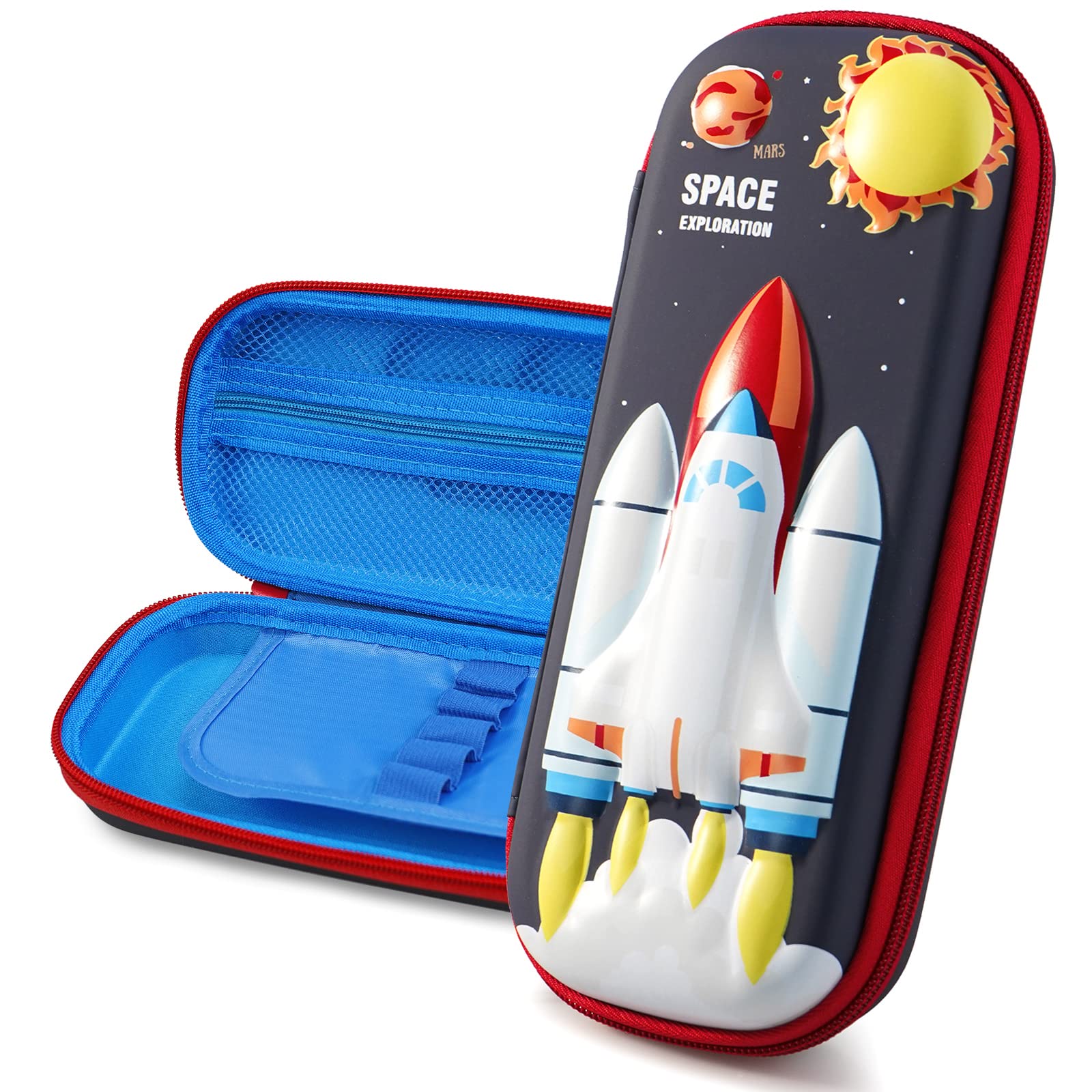 FEWOFJ 3D Space Shuttle Pencil Case for Kids Boys, Waterproof Pencil Box with Compartments Pen Pouch — image 1
