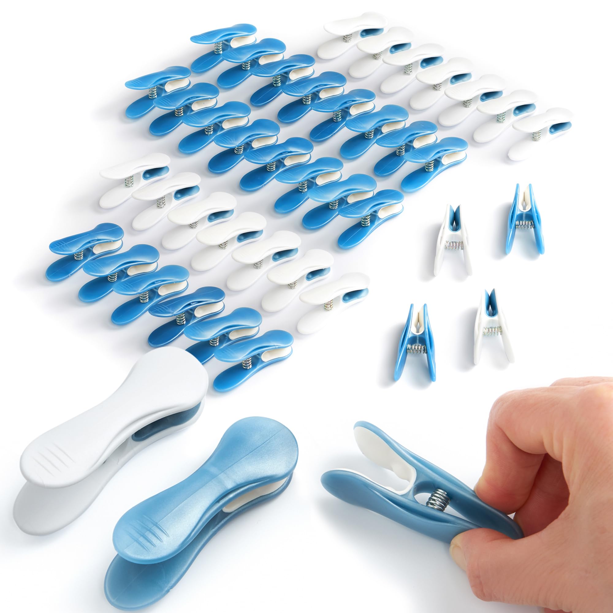 culiclean Clothes Pegs – Strong Soft Grip Soft Clips – Durable Plastic Pegs for Indoor & Outdoor Use – Heavy Duty Clothes Clips – 40 Pack – blue-white/white-blue