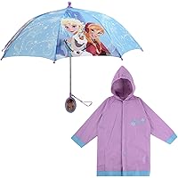 Disney Kids Umbrella and Slicker, Frozen Elsa and Anna Toddler and Little Girl Rain Wear Set, for Ages 4-7