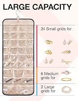 bagsmart Dual-Sided Jewelry Organizer Hanging 32 Pockets with 3 Wave Hooks view 3
