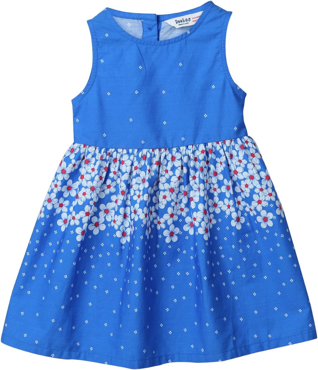 Beebay Girls 100% Cotton Woven Flower Border Print Dress