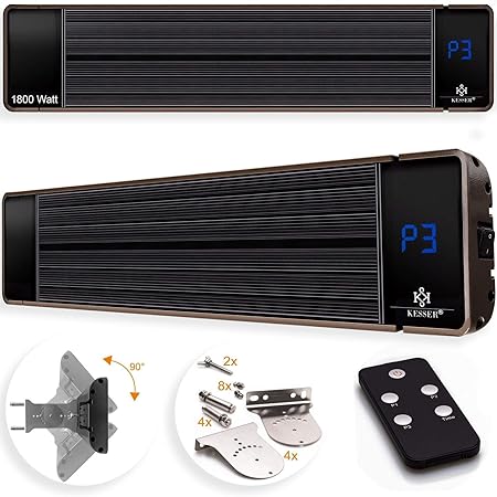 KESSER Dunkelheizstrahler 1800W mit Fernbedienung, Infrarot-Heizstrahler Wand-Heizstrahler Schwarzstrahler, Quarzstrahler Ter