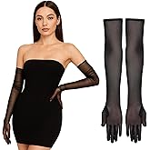 Long Black Sheer Gloves, Lace Opera Gloves Mesh Women Formal Glove Tulle Glove 1920s Accessories Tea Party Accessory Flapper Prom Accessories for Women Bridal Wedding(21.65 inch)