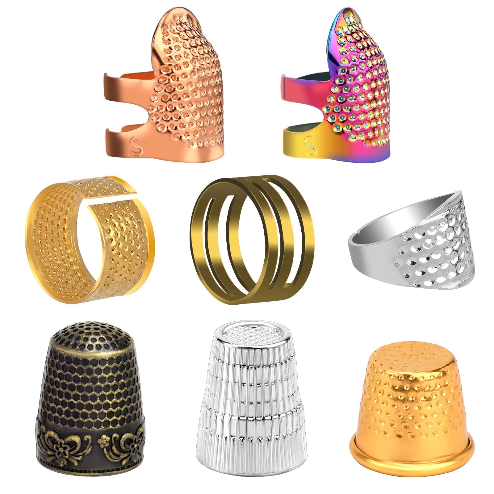 8 Pcs Sewing Thimble, Adjustable Metal Finger Shield Ring, Sewing Thimble Finger Protector with Storage Box, Sewing Thimble Rings Cap for Embroidery Hand DIY Projects — image 1