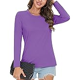 MAGCOMSEN Women's Cotton Long-Sleeve Crew-Neck T-Shirt Classic-Fit Shirt Soft Breathable Casual Tee Basic Tops