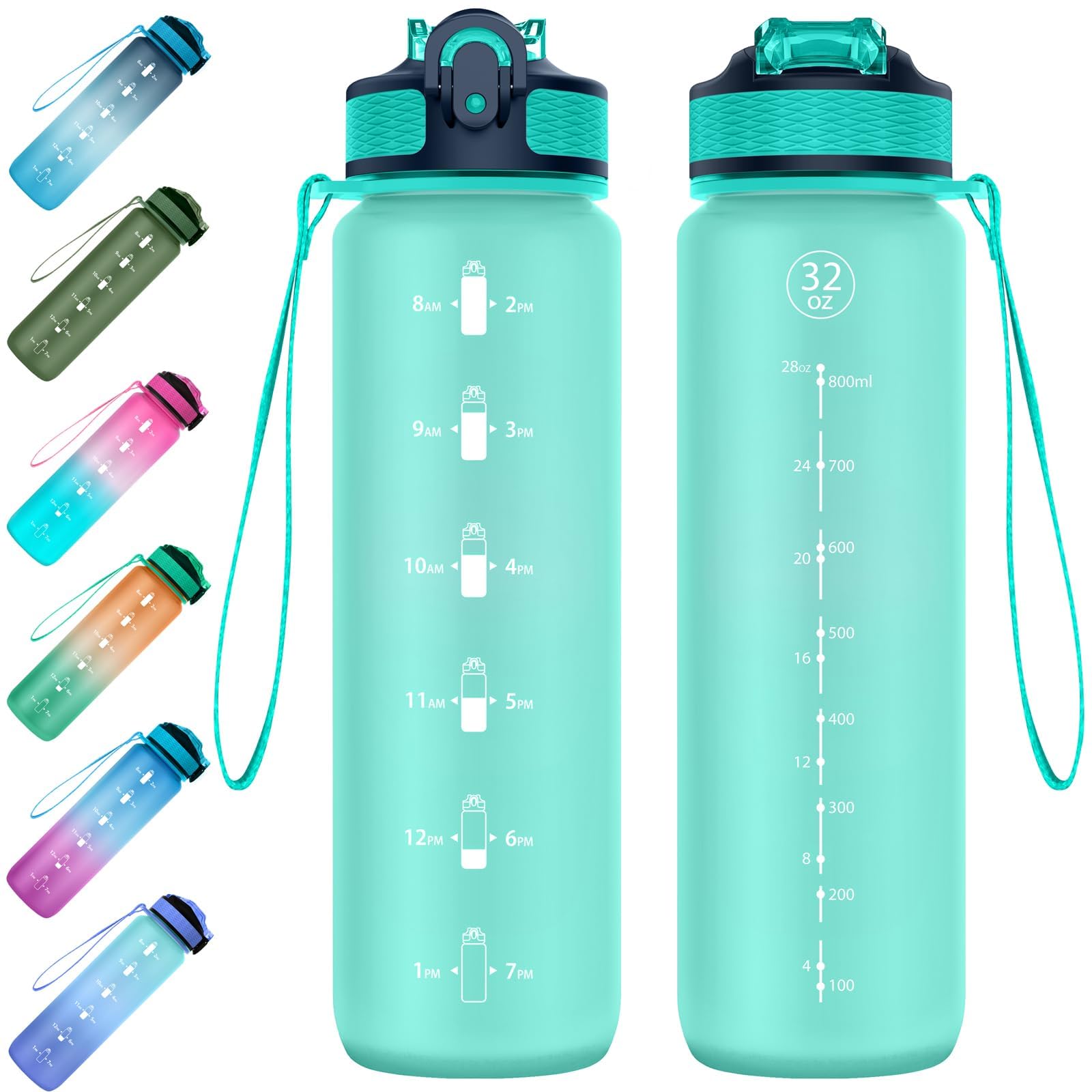 EYQ 1L Water Bottle, 1 Litre Water Bottle with Straw, 32oz Leak-Proof Motivational Sports Drinks Bottle with Time Marker, Tritan BPA-Free, Drinking Waterbottles for Fitness, School, Gym Outdoor Sports โ image 1