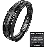 Angyape Grandson's Eternal Guardian Faith Bracelet, To My Grandson Cross Bracelets Stainless Steel Grandson's Bracelet from Grandma Birthday Christmas Jewelry