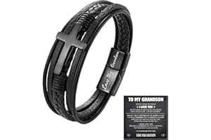 Angyape Grandson's Eternal Guardian Faith Bracelet, To My Grandson Cross Bracelets Stainless Steel Grandson's Bracelet from Grandma Birthday Christmas Jewelry