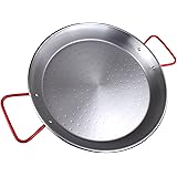 The Hungry Cuban Carbon Steel Paella Pan with Red Handle, 15-Inch-by-38-cm