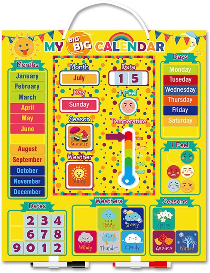 Kikier Kids Magnetic Calendar Weather Board, Seasonal Date Emotion Creative Preschool Learning Toy