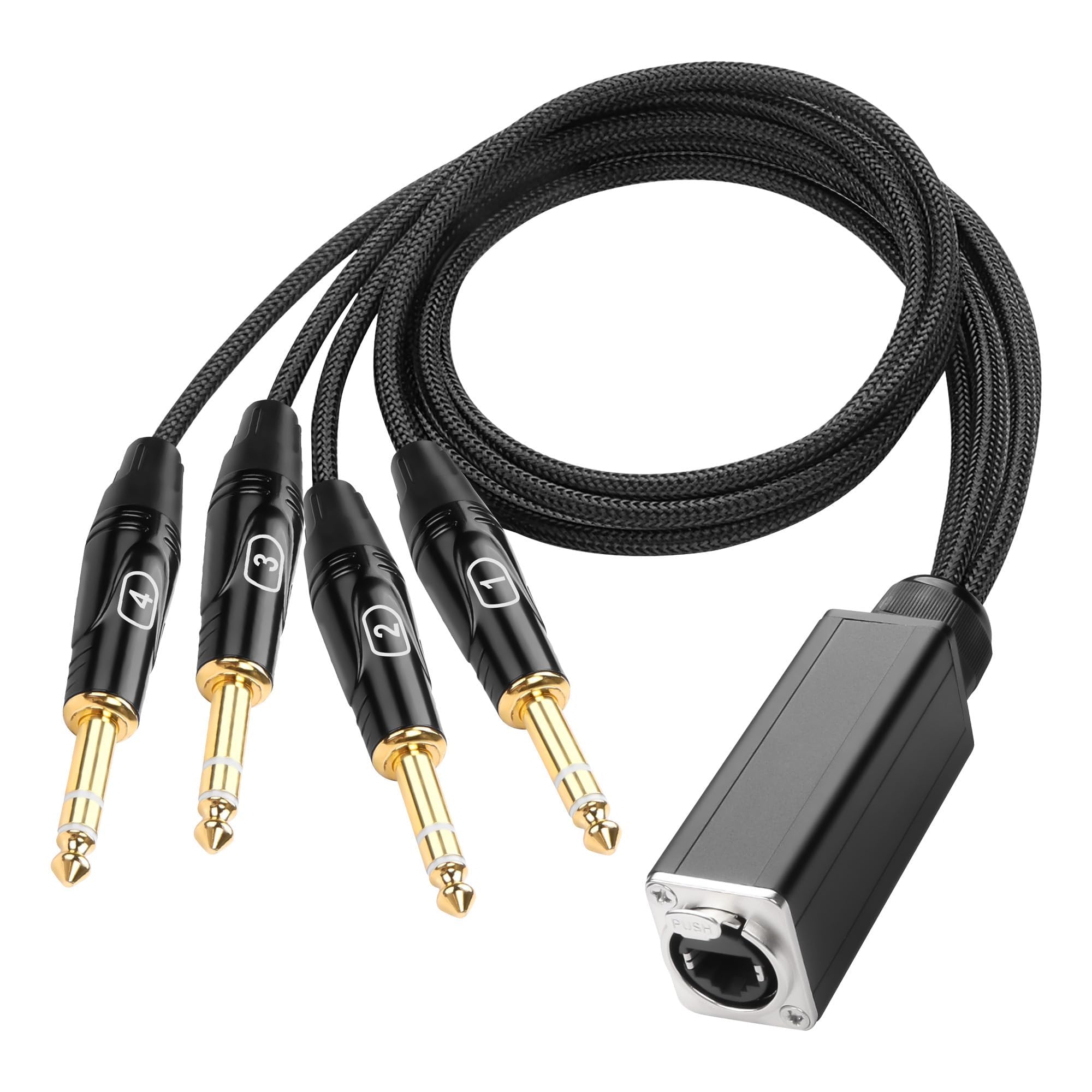 XMSJSIY 1/4" TRS Audio Snake 4 Channel Multi Over RJ45 Ethercon Cat5/6 to 6.35mm TRS Network Extender Cable for Stage Sound and Recording Studio (A)