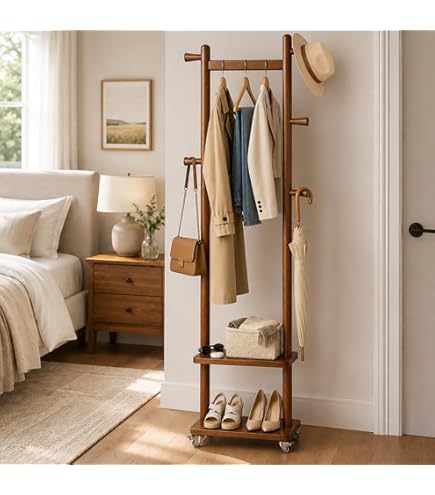 Amazon.com: Pierryakers Wooden Coat Rack Stand with 5 Hooks