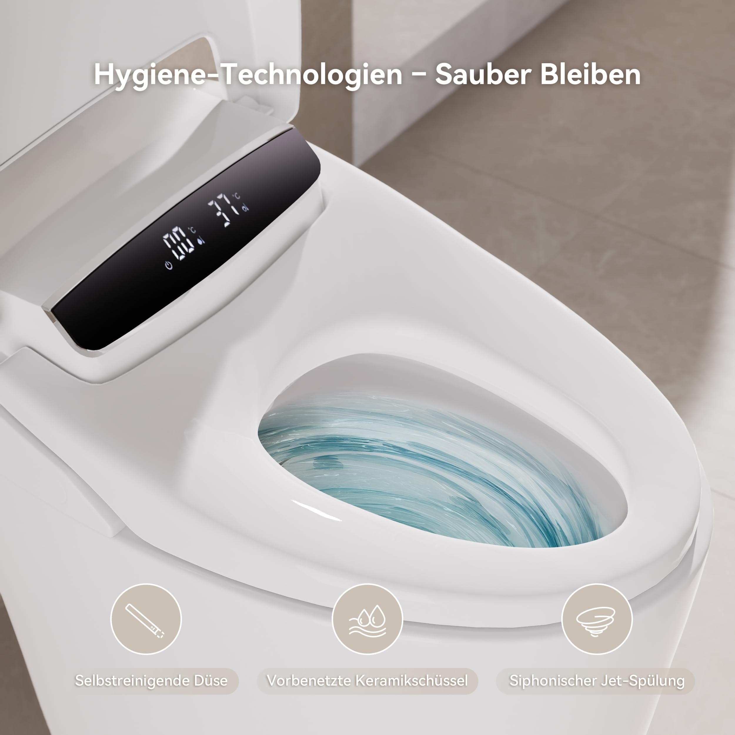 Homary Japanische Toilette Tanklos, Dusch WC mit Bidet Funktion, Standard Halbautomatische, Manuelle Deckelöffnung, Automatische Spülung, Sitzheizung, Horizontaler Abgang, J021123584 3