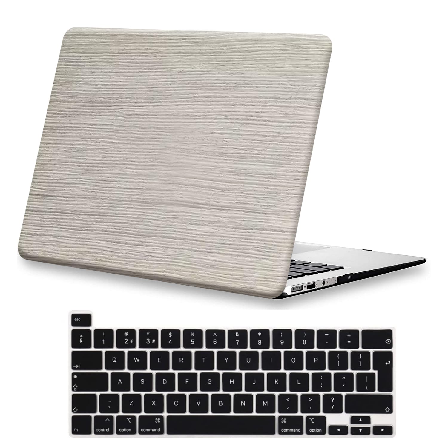 BYCeKe Case Compatible for New MacBook Pro 13 inch 2024 2023 2022-2016 M2/M1 A2338 A2289 A2251 A2159 A1989 A1706 A1708 Protective Hard Shell Slim Plastic Case & Keyboard Cover, Wood Grain Gray