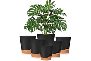 GARDIFE Plant Pots 8/7/6.5/6/5.5/5 Inch Self Watering Planters with Drainage Hole, Plastic Flower Pots, Nursery Planting Pot for All House Plants, African Violet, Flowers, and Cactus,Black