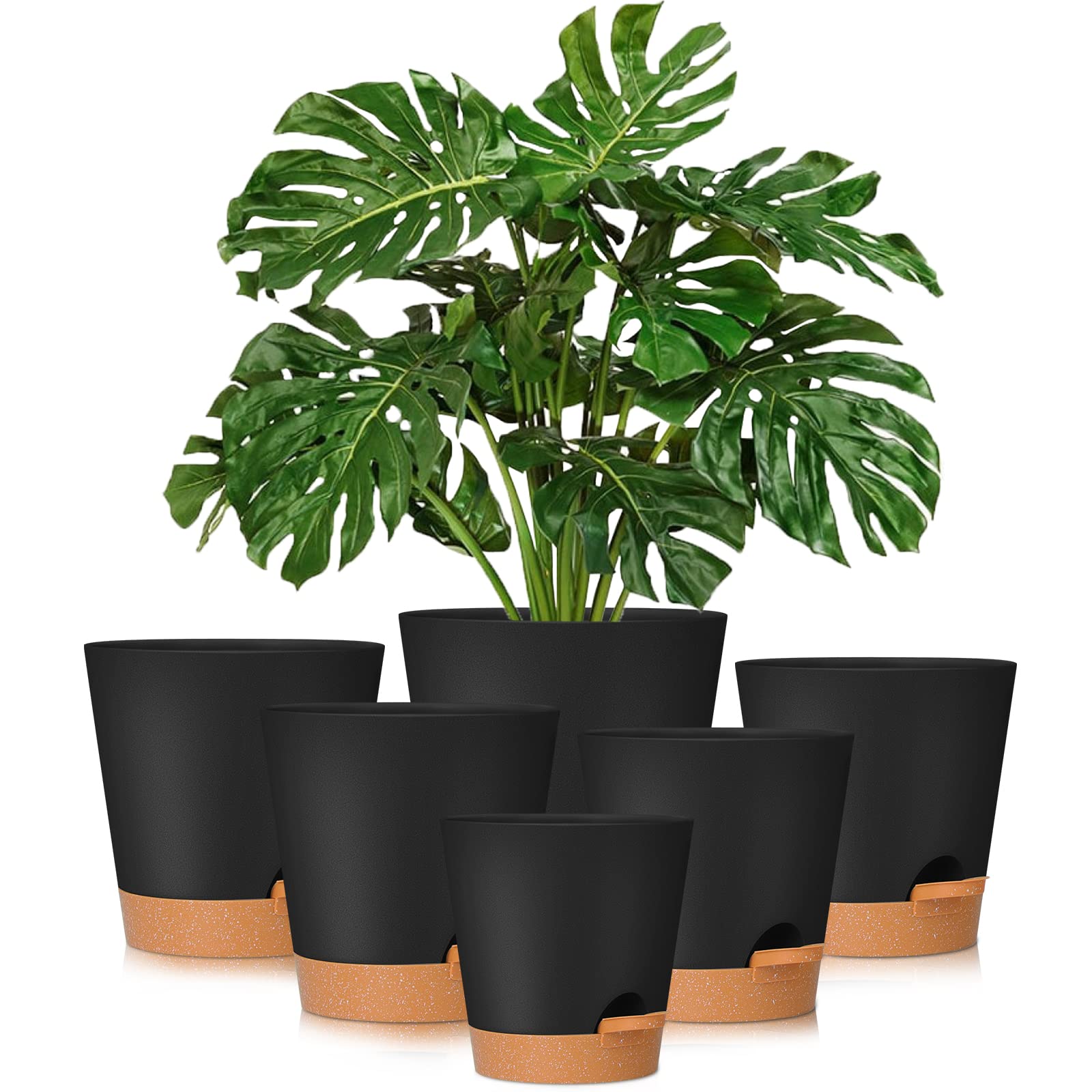 Photo 1 of GARDIFE Plant Pots 8/7/6.5/6/5.5/5 Inch Self Watering Planters with Drainage Hole, Plastic Flower Pots, Nursery Planting Pot for All House Plants, African Violet, Flowers, and Cactus,Black