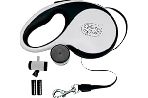 DAIZZY GEAR Long Retractable Dog Leash with Poop Bag Dispenser – Tangle-Free 16FT Extendable Leash for Small Dogs and Medium with Removable Waste Bag Holder & 2 Rolls of Bags - Medium - White
