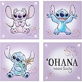 Disney Stitch 4-Pack Canvas LED Wall Art Set,Children’s Hanging Wall Décor for Bedroom & Playroom, Each Piece 11" x 11"