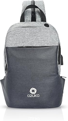 Amazon Fandare ボディーバッグ 盗難防止 リュックサック 2way メンズ Usb充電ポート付き イヤホン穴 バッグパック ショルダー バッグ ポリエステル グレー ショルダーバッグ