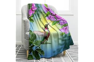 Jekeno Hummingbird Floral Blanket Gifts for Women Kids Girls Pink Flowers Bird Home Bedroom Decor Soft Cozy Lightweight Plush Throw Blanket 60"x80"