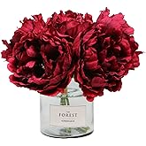 Tinsow Burgundy Artificial Peony Flowers for Halloween Home Decoration, 5 Pcs Red Faux Peonies for Fall Decoration, Silk Flowers Bouquet (5, Maroon)
