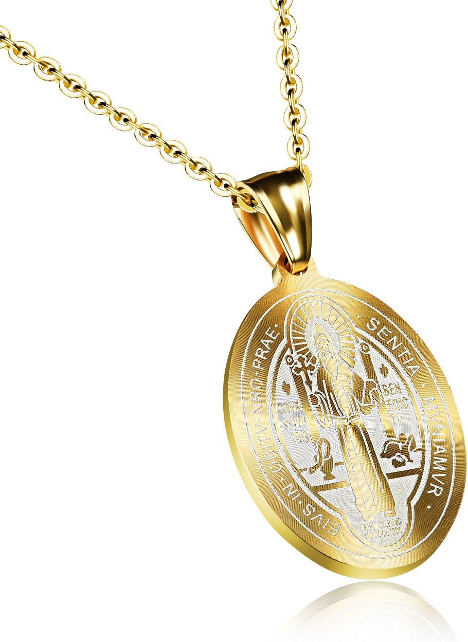 MFYS San Benito Gold Necklace for Christian Mens Womens Christmas Gift with Storage Box