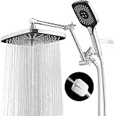 Shower Head with Handheld, 12 Inch Dual Shower Head with Extention Arm, High Pressure Rain Shower Heads, Rainfall Waterfall Showerhead with 3-Way Diverter - Height/Angle Adjustable(Chrome)