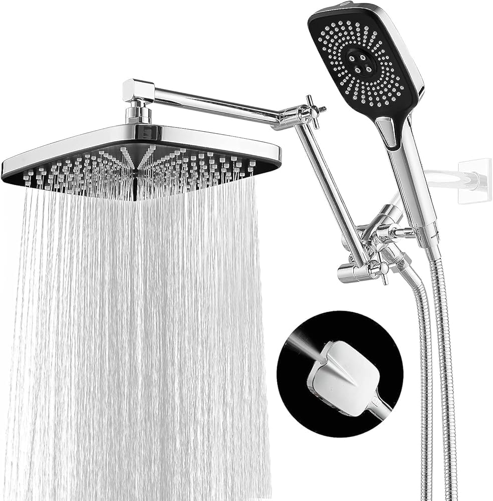 Photo 1 of 12 Inch Rain Shower Head with Handheld Spray Combo and Extention Arm, High Pressure Rainfall Waterfall Shower Heads, Dual Showerhead with 3-Way Diverter - Height/Angle Adjustable(Chrome)
