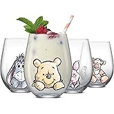 JoyJolt Disney Winnie the Pooh Exploring a Classic Stemless Drinking Glasses, 19oz Glass Cups ft Pooh Bear Tigger Piglet Eeyore, Kitchen Glassware Set of 4, Winnie the Pooh Adult Gifts